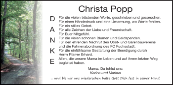 Anzeige von Christa Popp von MGO