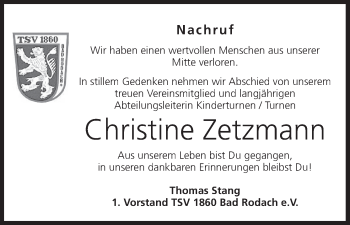 Anzeige von Christine Zetzmann von MGO
