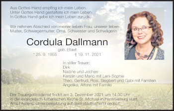 Anzeige von Cordula Dallmann von MGO