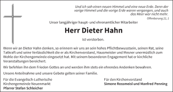 Anzeige von Dieter Hahn von MGO