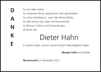 Anzeige von Dieter Hahn von MGO