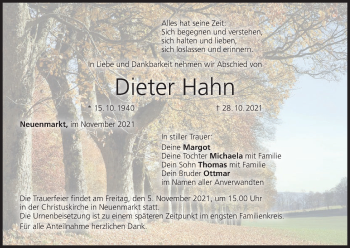 Anzeige von Dieter Hahn von MGO