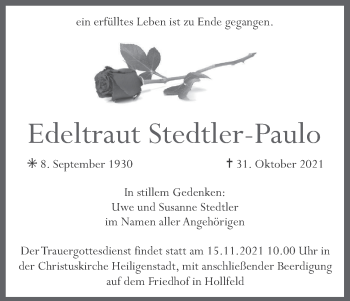 Anzeige von Edeltraut Stedtler-Paulo von MGO