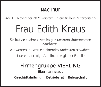 Anzeige von Edith Kraus von MGO