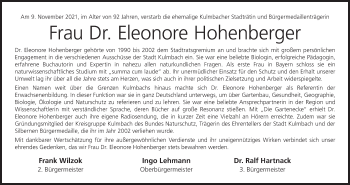 Anzeige von Eleonore Hohenberger von MGO