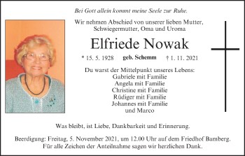 Anzeige von Elfriede Nowak von MGO