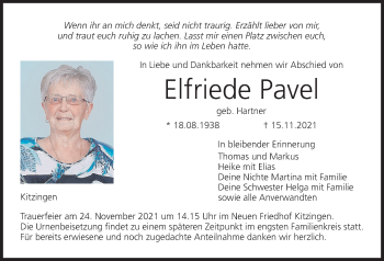 Anzeige von Elfriede Pavel von MGO