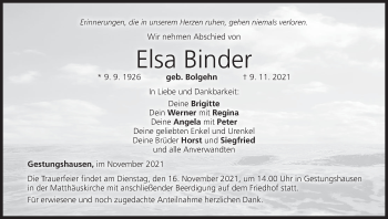 Anzeige von Elsa Binder von MGO