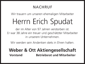Anzeige von Erich Spudat von MGO