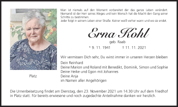 Anzeige von Erna Kohl von MGO