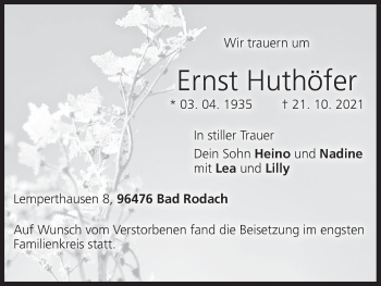 Anzeige von Ernst Huthöfer von MGO