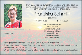 Anzeige von Franziska Schmitt von MGO