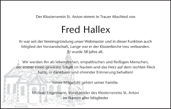 Anzeige von Fred Hallex von MGO