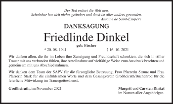 Anzeige von Friedlinde Dinkel von MGO