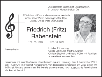 Anzeige von Friedrich Rabenstein von MGO
