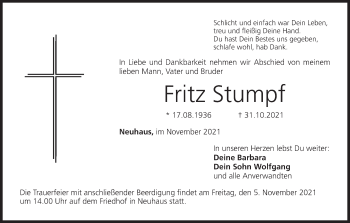Anzeige von Fritz Stumpf von MGO