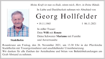 Anzeige von Georg Hollfelder von MGO