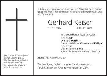 Anzeige von Gerhard Kaiser von MGO