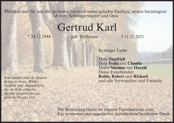 Anzeige von Gertrud Karl von MGO