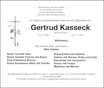 Anzeige von Gertrud Kasseck von MGO