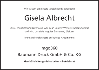 Anzeige von Gisela Albrecht von MGO