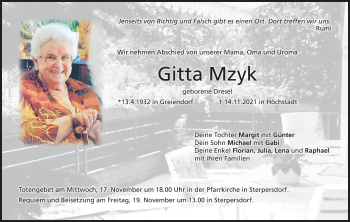 Anzeige von Gitta Mzyk von MGO