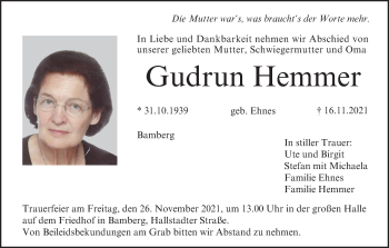 Anzeige von Gudrun Hemmer von MGO