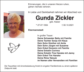 Anzeige von Gunda Zickler von MGO