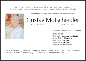 Anzeige von Gustav Motschiedler von MGO