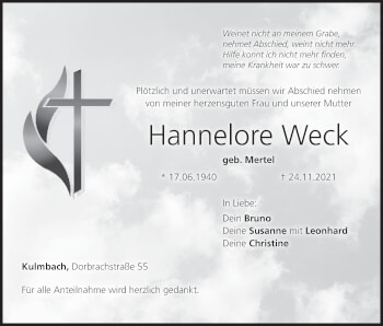 Anzeige von Hannelore Weck von MGO