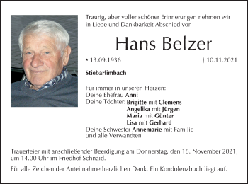 Anzeige von Hans Belzer von MGO