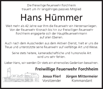 Anzeige von Hans Hümmer von MGO