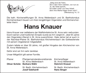 Anzeige von Hans Knauer von MGO