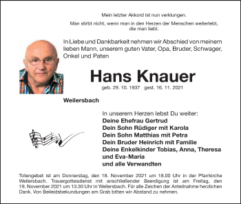 Anzeige von Hans Knauer von MGO