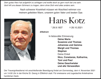 Anzeige von Hans Kotz von MGO