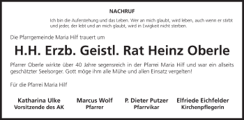 Anzeige von Heinz Oberle von MGO