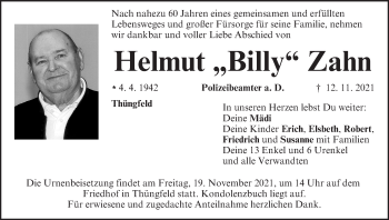 Anzeige von Helmut  Zahn von MGO