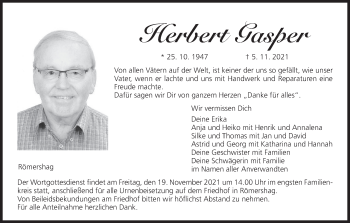 Anzeige von Herbert Gasper von MGO