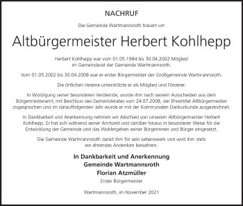 Anzeige von Herbert Kohlhepp von MGO