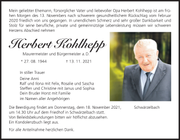 Anzeige von Herbert Kohlhepp von MGO