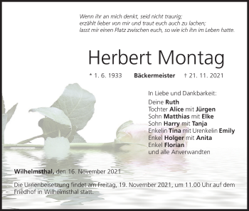 Anzeige von Herbert Montag von MGO