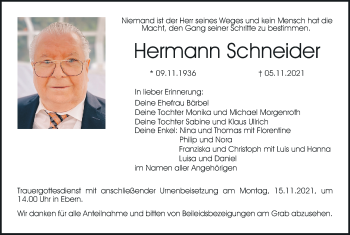 Anzeige von Hermann Schneider von MGO