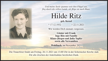 Anzeige von Hilde Ritz von MGO