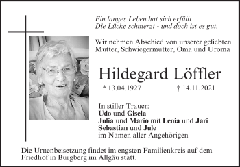 Anzeige von Hildegard Löffler von MGO