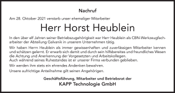 Anzeige von Horst Heublein von MGO