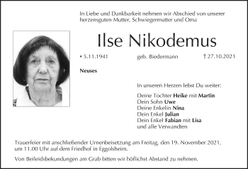 Anzeige von Ilse Nikodemus von MGO