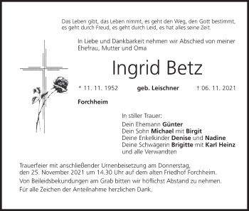 Anzeige von Ingrid Betz von MGO