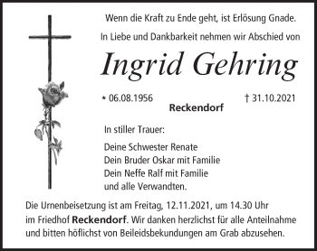 Anzeige von Ingrid Gehring von MGO