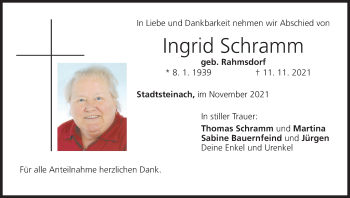 Anzeige von Ingrid Schramm von MGO