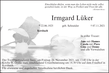 Anzeige von Irmgard Lüker von MGO
